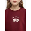 Defacto E6779A8BR469 Bordo Kız Çocuk Relax Fit Bisiklet Yaka Baskılı İçi Yumuşak Tüylü Sweatshirt