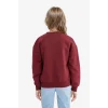 Defacto E6779A8BR469 Bordo Kız Çocuk Relax Fit Bisiklet Yaka Baskılı İçi Yumuşak Tüylü Sweatshirt