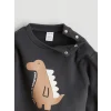 LCW baby Gri Dinozor Baskılı Erkek Bebek Sweatshirt ve Eşofman Altı