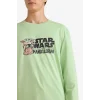 Defacto F7497AXGN693 Yeşil Star Wars-Mandalorian Pijama Takımı Uzun Kollu Üst Uzun Alt