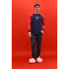 Defacto G2905AXNV135 Lacivert Pijama Takımı Regular Fit Baskılı Uzun Kollu Üst Uzun Alt
