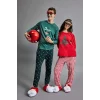 Defacto G2935AXGN1259 Yeşil Yılbaşı Temalı Pijama Takımı Regular Fit Uzun Kollu Üst Uzun Alt