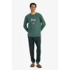 Defacto G2935AXGN1259 Yeşil Yılbaşı Temalı Pijama Takımı Regular Fit Uzun Kollu Üst Uzun Alt