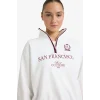 Defacto G7048AXER238 Ekru Relax Fit Polo Yaka Baskılı Kalın Sweatshirt
