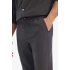 Defacto D2671AXAR9 Antrasit %100 Pamuk Slim Fit Dar Kesim Beli Lastikli Keten Görünümlü Cepli Düz Paça Jogger Pantolon