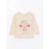LCW Kids Pembe Bisiklet Yaka Uzun Kollu Baskılı Kız Bebek Tişört