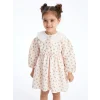 LCW Kids Ekru Bebe Yaka Kısa Kollu Çiçek Desenli Kız Bebek Elbise