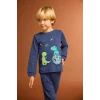 Defacto F0530A5IN59 İndigo Erkek Bebek Pijama Takımı Dinozor Baskılı Uzun Kollu Üst Uzun Alt