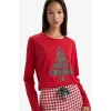 Defacto G0232AXRD256 Kırmızı Yılbaşı Temalı Regular Fit Uzun Kollu Üst Uzun Alt