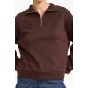 Defacto G4761AXBN267 Kahve Regular Fit Yarım Fermuarlı Balıkçı Yaka Basic Düz Sweatshirt