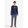 Defacto G7274AXNV31 Lacivert Yılbaşı Temalı Pijama Takımı Regular Fit Uzun Kollu Üst Uzun Alt