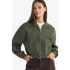 Defacto Z7069AZGN432 Yeşil Cropped Fit Kapüşonlu Kalın Fermuarlı Sweatshirt