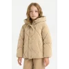 Defacto A0839A8BG203 Bej Kız Çocuk Kapüşonlu Fermuarlı Çıtçıtlı Kapitoneli Mont