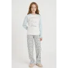 Defacto G3296A8ER105 Ekru Kız Çocuk Hello Kitty Pijama Takımı Uzun Kollu Üst Uzun Alt