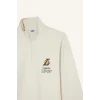 Defacto E9637AXBG662 Bej NBA Los Angeles Lakers Oversize Geniş Kalıp Dik Yaka Yarım Fermuarlı Jakarlı Sweatshirt