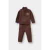 Defacto G1126A5BN334 Kahve Erkek Bebek 2li Takım Baskılı Yarım Fermuarlı Sweatshirt Eşofman Altı
