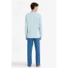 Defacto G4959AXTR487 Turkuaz Pijama Takımı Regular Fit Baskılı Uzun Kollu Üst Desenli Uzun Alt