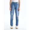 LCW Jeans İndigo Yırtık Detaylı Boyfriend Fit Kadın Jean Pantolon