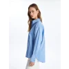 LCW Vision Mavi Düz Uzun Kollu Oversize Kadın Gömlek