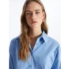 LCW Vision Mavi Düz Uzun Kollu Oversize Kadın Gömlek