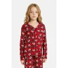 Defacto G7434A8RD28 Kırmızı Kız Çocuk Yılbaşı Temalı Pijama Takımı Kareli Ayıcıklı Uzun Kollu Üst Uzun Alt