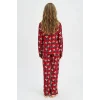 Defacto G7434A8RD28 Kırmızı Kız Çocuk Yılbaşı Temalı Pijama Takımı Kareli Ayıcıklı Uzun Kollu Üst Uzun Alt