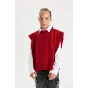 Defacto C9660A8RD63 Kırmızı Kız Çocuk Kırmızı Bisiklet Yaka Basic Düz Triko Süveter