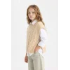 Defacto C9659A8BG588 Bej Kız Çocuk Bisiklet Yaka Saç Örgüsü Desenli Triko Süveter
