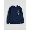 LCW Kids Lacivert Bisiklet Yaka Minecraft Baskılı Erkek Çocuk Kalın Sweatshirt