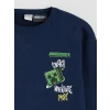 LCW Kids Lacivert Bisiklet Yaka Minecraft Baskılı Erkek Çocuk Kalın Sweatshirt