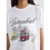 XSIDE Beyaz Bisiklet Yaka İstanbul Baskılı Kadın Tişört