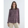 LCW Grace Mürdüm Fırfırlı Dik Yaka Desenli Bluz