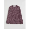 LCW Grace Mürdüm Fırfırlı Dik Yaka Desenli Bluz
