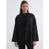 LCW Modest Siyah Şal Yaka Çizgili Oversize Kadın Kimono