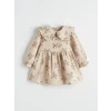 LCW baby Bej Bebe Yaka Çiçekli Kız Bebek Müslin Elbise