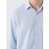 XSIDE Mavi Regular Fit Uzun Kollu Keten Karışımlı Erkek Gömlek