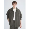XSIDE Haki Rahat Kalıp Uzun Kollu Kadife Erkek Gömlek Ceket