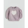 LCW baby Lila Bisiklet Yaka Çiçekli Kız Bebek Sweatshirt ve Tayt