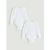 LCW baby Ekru Bisiklet Yaka Uzun Kollu Kız Bebek Çıtçıtlı Bodysuit 2li