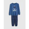 LCW Kids Mavi Bisiklet Yaka Baskılı Erkek Çocuk Pijama Takım