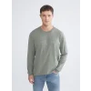 LCWAIKIKI Classic Haki Bisiklet Yaka Baskılı Erkek Sweatshirt
