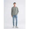 LCWAIKIKI Classic Haki Bisiklet Yaka Baskılı Erkek Sweatshirt