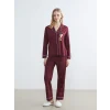 LCW DREAM Bordo Gömlek Yaka Ayı Teddy Baskılı Kadın Pijama Takımı