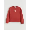 LCW Kids Kırmızı Bisiklet Yaka Baskılı Kız Çocuk Kalın Sweatshirt