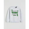 LCW Kids Gri Bisiklet Yaka Minecraft Baskılı Erkek Çocuk Kalın Sweatshirt