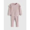 LCW baby Pembe Bisiklet Yaka Basic Kız Çocuk Sweatshirt ve Tayt