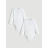 LCW baby Ekru Bisiklet Yaka Basic Kız Bebek Çıtçıtlı Bodysuit 2li