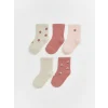LCW baby Ekru Çiçekli Kız Bebek Soket Çorap 5li