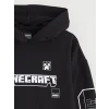 LCW Kids Siyah Kapüşonlu Minecraft Baskılı Erkek Çocuk Sweatshirt