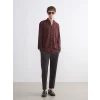 LCW Vision Bordo Slim Fit Uzun Kollu Armürlü Erkek Gömlek